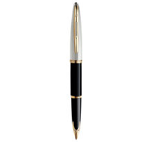 Waterman carène deluxe stylo plume, noir brillant et plaqué argent, plume fine 18k, coffret cadeau