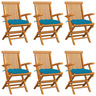 Vidaxl chaises de jardin avec coussins bleu clair 6 pcs teck massif