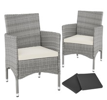 Tectake lot de 2 fauteuils de jardin acier avec 2 sets de housses - gris clair/crème