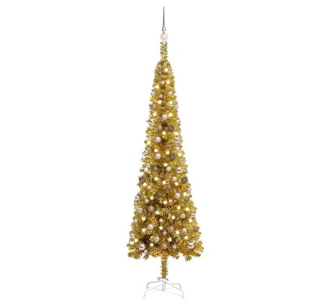vidaXL Arbre de Noël mince avec LED et boules Doré 240 cm