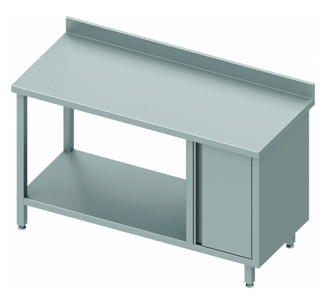 Table inox adossée avec porte et etagère à gauche - gamme 600 - stalgast - 1900x600 x600xmm