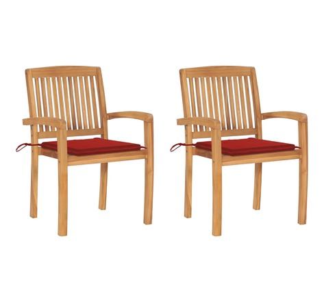Vidaxl chaises de jardin 2 pcs avec coussins rouge bois de teck massif