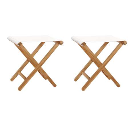 Vidaxl chaises pliables 2 pcs bois de teck solide et tissu blanc crème