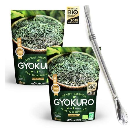Thé vert Gyokuro 100 g + paille inox avec filtre