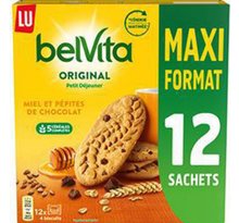 LU Belvita - Biscuits Petit Déjeuner Original miel pépites chocolat le paquet de 12 sachets - 650g