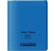 Cahier 96 pages seyès 90 g avec couverture polypropylène bleu 3 rabats  format 17 x 22 cm CONQUERANT