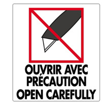 Étiquette d'expédition Ouvrir avec précaution Open carefully 90x100 mm (colis de 1000)
