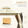 Tonnelle barnum style colonial 3 x 3 x 2 7 m double toit 4 toiles latérales avec zip beige et noir