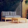 vidaXL Salon de jardin 3 Pièces avec coussins gris bois de pin