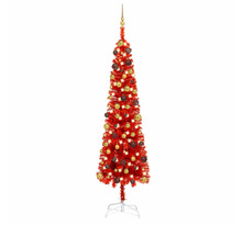 vidaXL Arbre de Noël mince avec LED et boules Rouge 240 cm