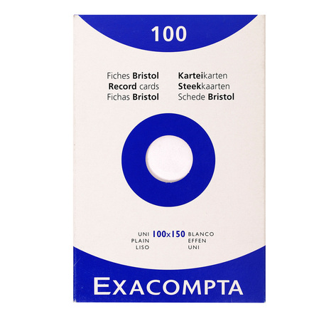 Étui de 100 fiches bristol uni non perforé 100x150mm EXACOMPTA