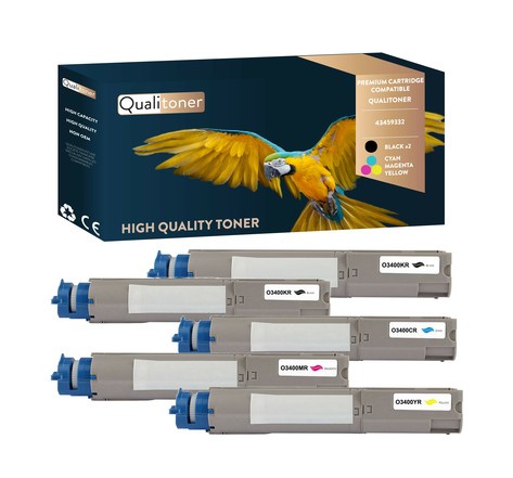 Qualitoner x5 toners 43459332 (noir x2 + cyan + magenta + jaune) compatible pour oki