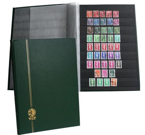 PERFECTA : Classeur fixe pour timbres (Grand modèle-Pages Noires-16p. Vert)