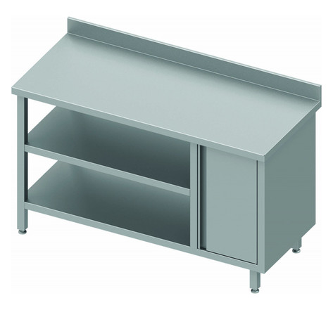 Table inox adossée avec porte droite & 2 etagères - profondeur 600 - stalgast -  - acier inoxydable1300x600 x600xmm