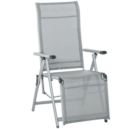 Chaise longue pliable dossier & repose-pied réglable multi-positions métal époxy textilène gris