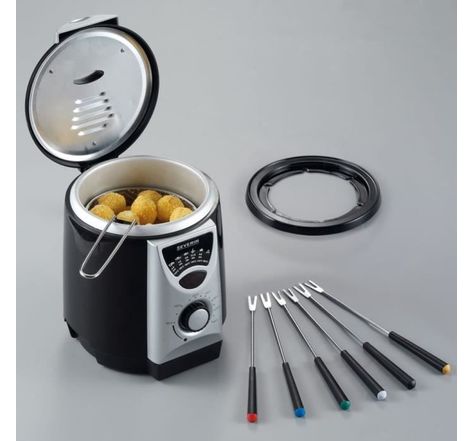 SEVERIN FR2408 Mini Friteuse-fondue 2 en 1  - 6 fourchettes a fondue incluses - couvercle anti-projections - thermostat réglable - n
