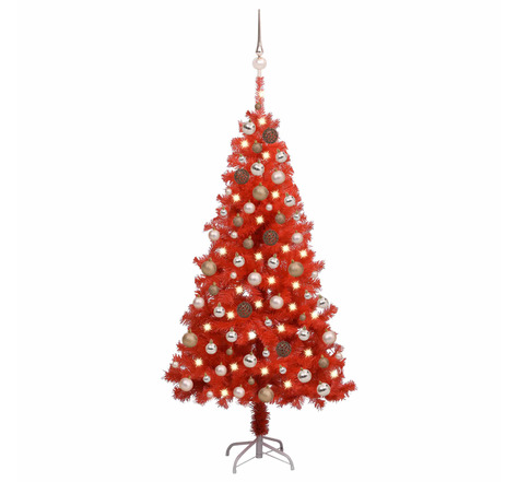 vidaXL Arbre de Noël artificiel pré-éclairé et boules rouge 120 cm PVC