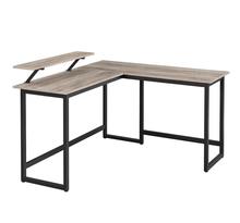 Nureau en forme de L table d’angle avec support d’écran pour étudier jouer travailler gain d’espace pieds réglables cadre métallique assemblage facile grège et noir