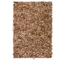 Vidaxl tapis shaggy cuir véritable 80 x 160 cm brun roux