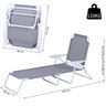 Bain de soleil pliable - transat inclinable 4 positions - chaise longue grand confort avec accoudoirs - métal époxy textilène - dim. 160L x 66l x 80H cm - gris clair