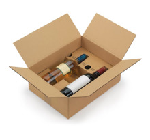 Caisse carton brune d'expédition 2 bouteilles avec calage carton à montage instantané (colis de 12)