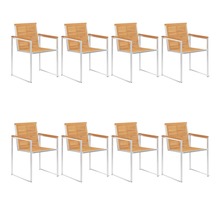 Vidaxl chaises de jardin 8 pcs bois de teck solide et acier inoxydable