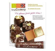 5 feuilles d'or comestible 22 carats + 1 stylo chocolat