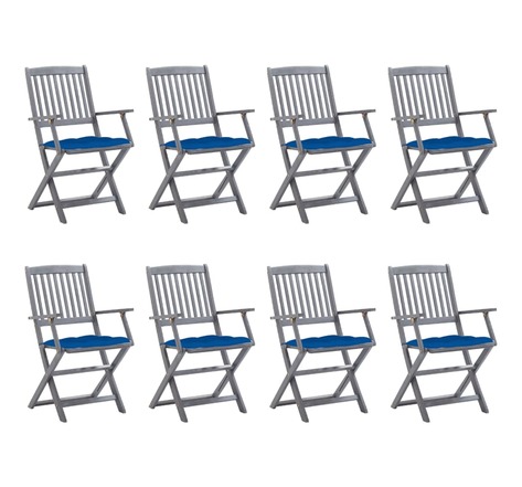 Vidaxl chaises pliables d'extérieur 8 pcs avec coussins bois d'acacia