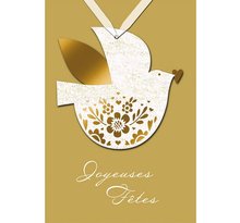 Carte de voeux joyeuses fêtes colombe et coeur - draeger paris