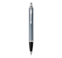 PARKER IM stylo bille, bleu gris, attributs chromés, Recharge bleue pointe moyenne, en écrin