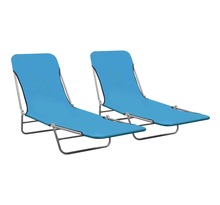 Vidaxl chaises longues pliables 2 pcs acier et tissu bleu