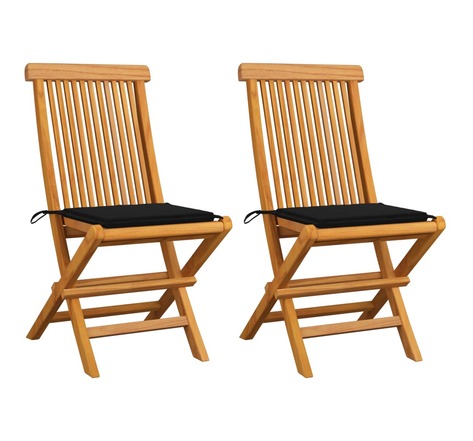 Vidaxl chaises de jardin avec coussins noir 2 pcs bois de teck massif