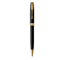 PARKER Sonnet stylo bille noir mat, attributs dorés, Recharge noire pointe moyenne – Coffret cadeau