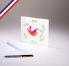 Carte simple Le Petit monde de Kali créée et imprimée en France sur papier certifié PEFC - Merci - Oiseau messager