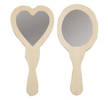 2 miroirs à main en bois à décorer Coeur et ovale 24 cm