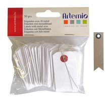 Mini étiquettes blanches 3 x 5 5 cm avec fil métal + 20 étiquettes kraft fanion