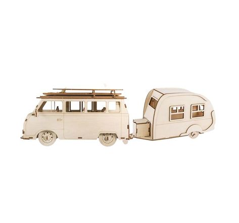 Maquettes en bois 3d à customiser : camping car et caravane