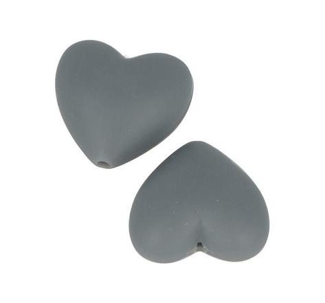2 perles silicone coeur - 29 x 19 x 12 mm - gris