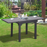 Table extensible de jardin grande taille dim. Dépliées 160l x 80l x 75h cm alu métal époxy gris foncé plateau verre trempé noir