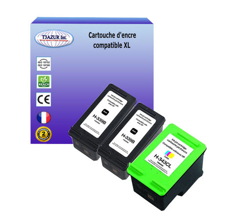 2+1 Cartouches compatibles avec HP PhotoSmart 8153, 8157, 8450, 8450gp, 8450, 8450xi, 8453, 8750, 8750gp, 8753, 8758 remplace HP 339, HP343 - T3AZUR