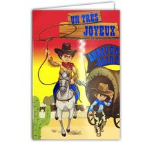 Carte Joyeux Anniversaire Garçon Cowboy à Cheval avec Enveloppe Jaune 12x17 5cm