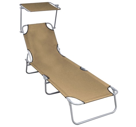 Vidaxl chaise longue pliable avec auvent taupe aluminium