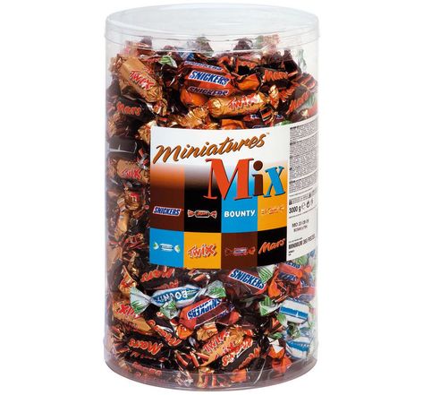 Mini-barres chocolatées MIX - (Snikers, Bounty, Twix et Mars)- Boîte de 3 kg (paquet 3000 grammes)
