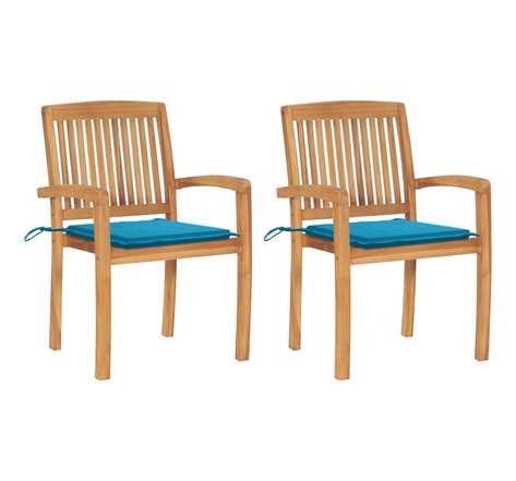 Vidaxl chaises de jardin 2 pcs avec coussins bleu bois de teck massif