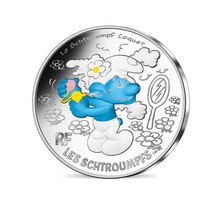 Monnaie de 10 Euro Argent colorisée Schtroumpf Coquet