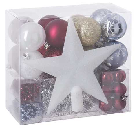 Féerie Christmas Kit de décoration pour Sapin de Noël Rouge Blanc et Or 44 pièces (lot de 3)