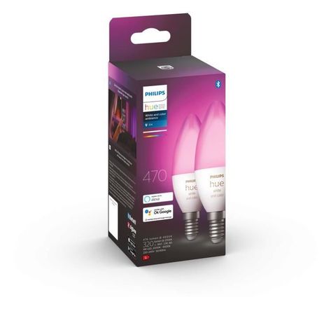 Philips hue blanc & color ambiance - ampoule led connectée flamme e14 - 5 5w - compatible bluetooth - pack de 2