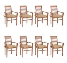 Vidaxl chaises à dîner 8 pcs avec coussins beige bois de teck solide