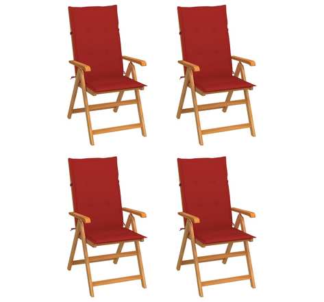 Vidaxl chaises de jardin 4 pcs avec coussins rouge bois de teck massif