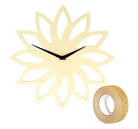 Horloge en bois soleil Ø 30 cm + masking tape doré à paillettes 5 m